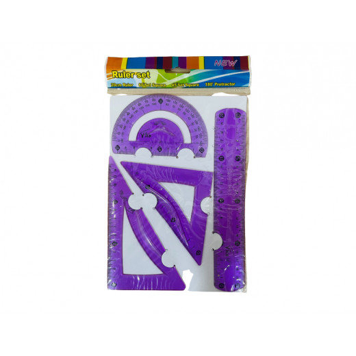 Plastic Ruler Set, Purple Color, 20 Cm, 4 Pieces