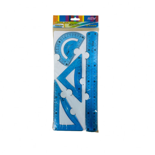 Plastic Ruler Set Transparent, Blue Color, 30 Cm, 4 Pieces