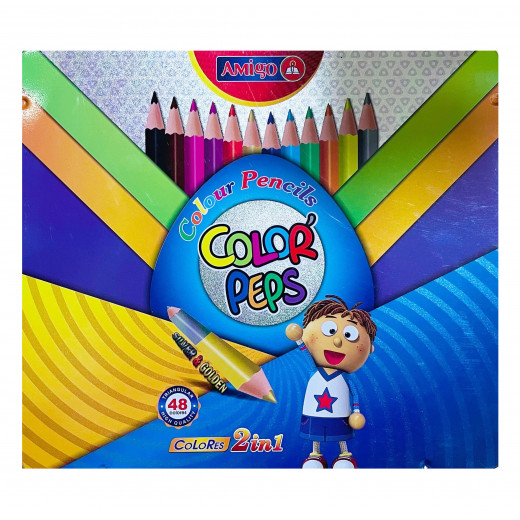 Amigo Color Pencils 2 In 1 With Metal Case, 12 Pieces