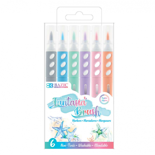 Bazic Brush Markers, 6 Pastel Colors