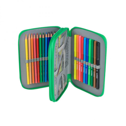 Alpino Pencil Case With Stationery Set, Green Color, 34 Pieces