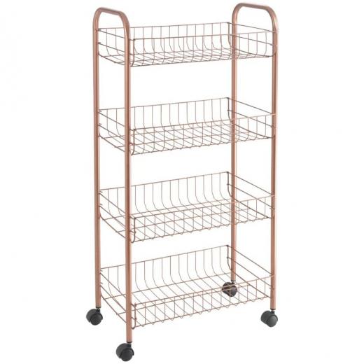 Metaltex Polytherm Copper Coating 4 Tier Rolling Cart, 41 X 23 X 84 Cm