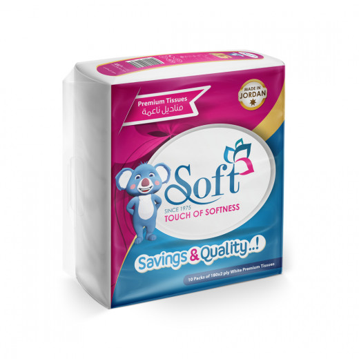 Soft Tissues Nylon Pack, 180 Sheets, 2 Ply, 10 Packs