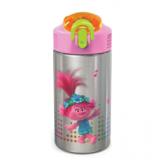 Zak Designs Stainless Steel Kids Water Bottle, Trolls 2 Design, 15.5 Oz