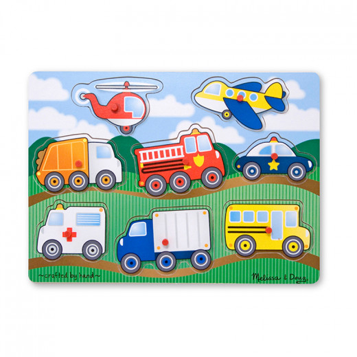 Melissa & Doug Vehicles Peg Puzzle, 8 Pieces