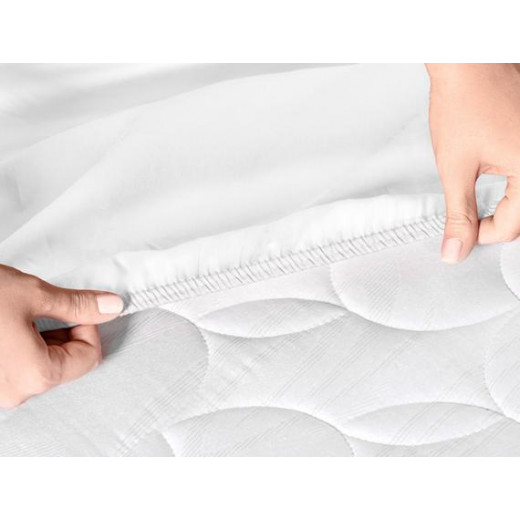 Madame Coco Ciel Double-Size Satin Fitted Sheet, White Color