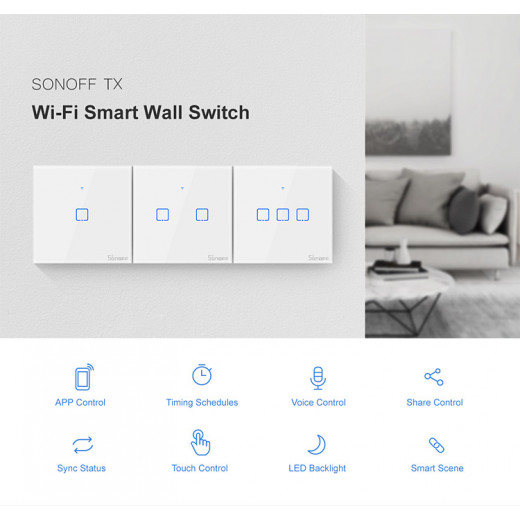 Sonoff T1UK3C TX Wifi Smart Wall Switch with Smart Home edge 3 Gang