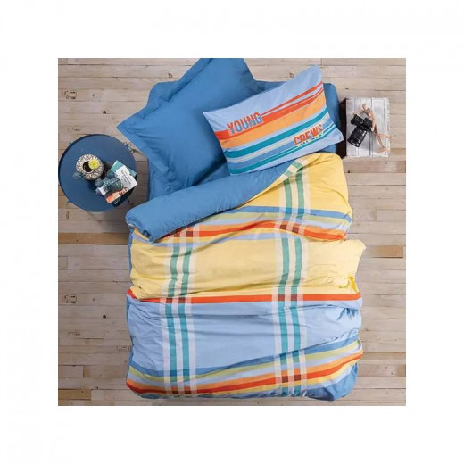 غطاء لحاف نوفا هوم داون ، مفرد / مفرد كبير، باللون الازرق و البرتقالي، 3 قطع من نوفا