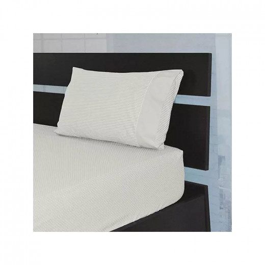 Cannon Dots & Stripes Fitted Sheet Set - Poly Cotton, Ivory Color, King Size