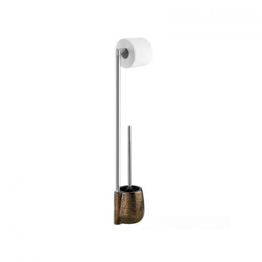 Wenko "Marrakesh" Standing Toilet Paper Holder & Toilet Brush, Pottery - Brown