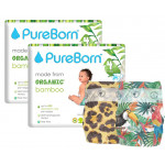 Pure Born Organic Nappies Single Pack, Leopard Design, Size 4, 7-12 Kg, 24 Pieces + One Pack Tropic Design