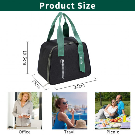 Amigo Lunch Bag, Black & Green Color