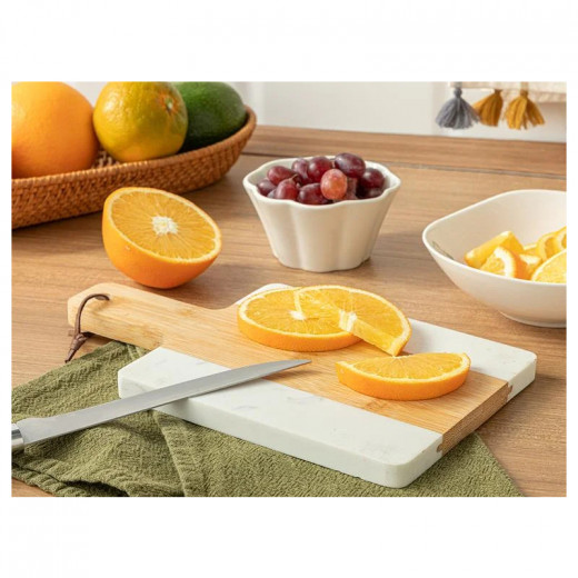 English Home Playa Marble Bamboo Cutting Board, Beige & White Color, 25*15 Cm