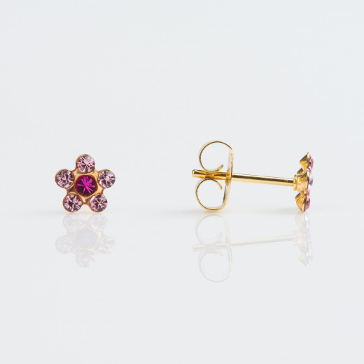 Studex Tiny Tips Sensitive Earrings Gold Plated Daisy Light Rose Fuchsia Stud