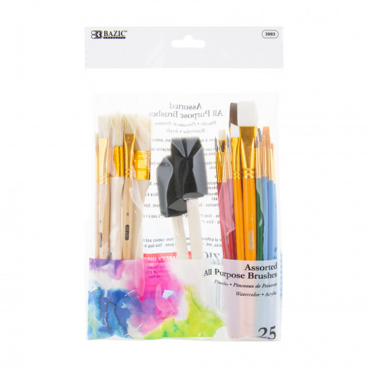 Bazic Paint Brush Set, 25 Pieces