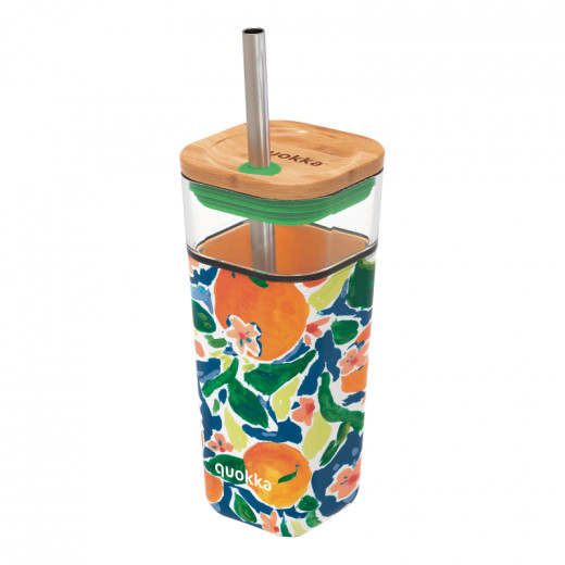 Quokka Glass Straw Tumbler With Silicone Cover Liquid Cube Oranges 540 Ml