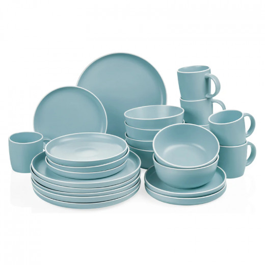 Decopor Porcelain Matte Porcelain Dinnerware Set, Blue Color, 24 Pieces