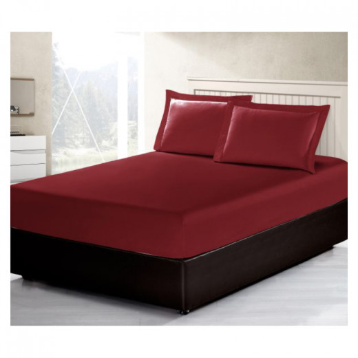 ARMN Vero Fitted Sheet Set, Burgundy, Kingsize, 3 Pieces