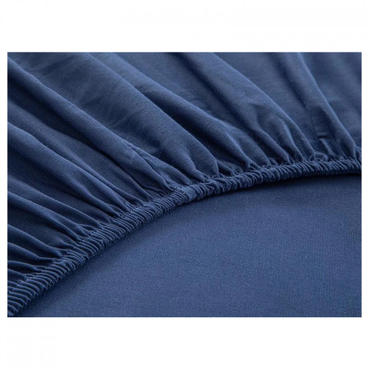 English Home Plain Cotton Elastic Sheet, Midnight Blue, Mid Size,140x200 Cm