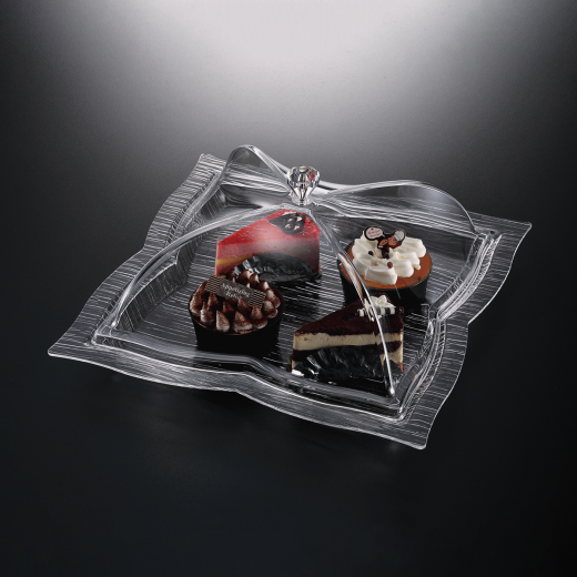 Vague Acrylic Square Dessert Serving Set Clear 35 centimeter