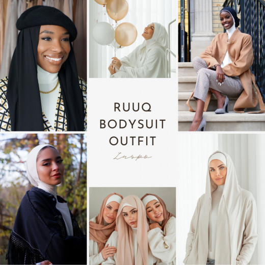 RUUQ Women's Nursing Bodysuit Long Sleeve with Hijab Cap - Ivory - Small