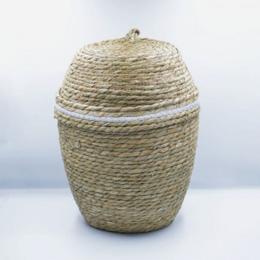 ARMN Nordal Large Round Acorn Laundry Basket with Lid - Beige