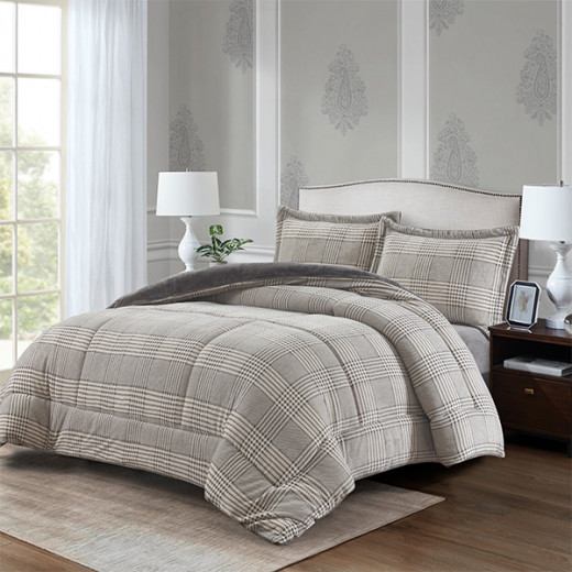 Nova Home Sketch Winter Printed Flannel Comforter Set - King/Super King - Grey  4 Pcs