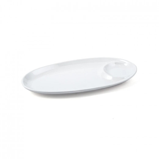 Vague Melamine Oval Platter with Sauce Hole 24 Cm