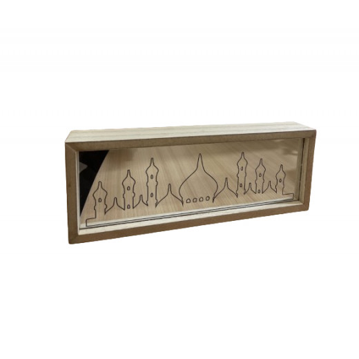 stand wooden plaque decorated for ramadan with lighting