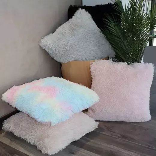 Nova Home Ombre Long Shaggy Fur Cushion Cover, 45x45 Cm , Rainbow Color