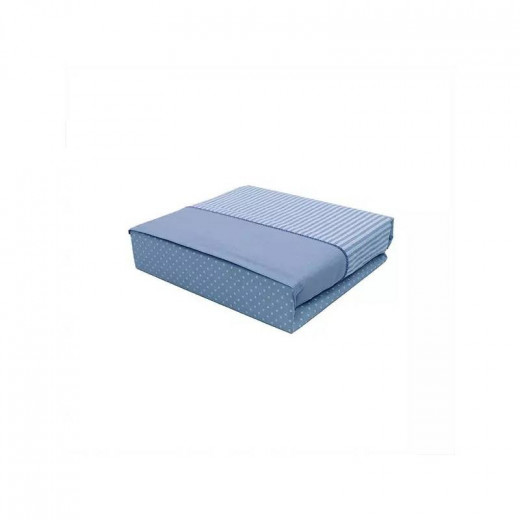 Cannon Dots & Stripes Fitted Sheet Set - Poly Cotton, Blue Color, Twin Size