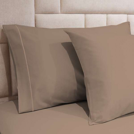 Fieldcrest Plain Fitted Sheet Set - 100% Cotton, Beige Color, Queen Size