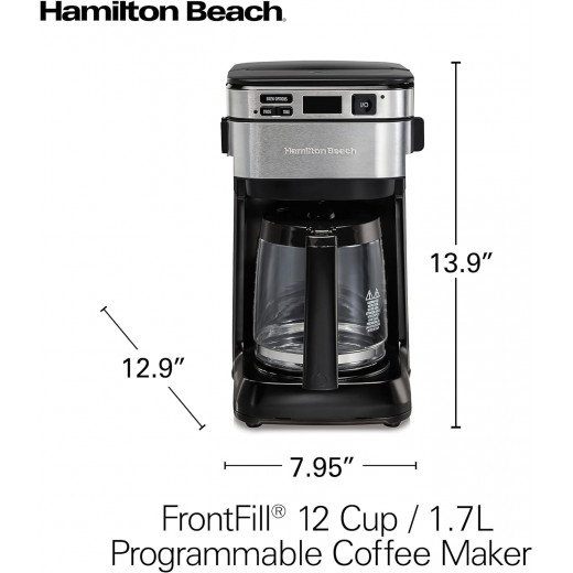 هاملتون بيتش ماكينة تحضير القهوة, ابريق زجاجي سعة 1.7 لتر، فلتر شبكي قابل لاعادة الاستخدام،