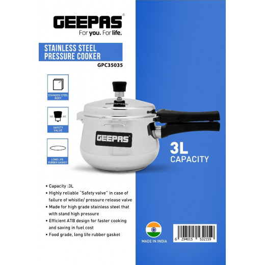 Geepas Stainless Steel Pressure Cooker - 3L