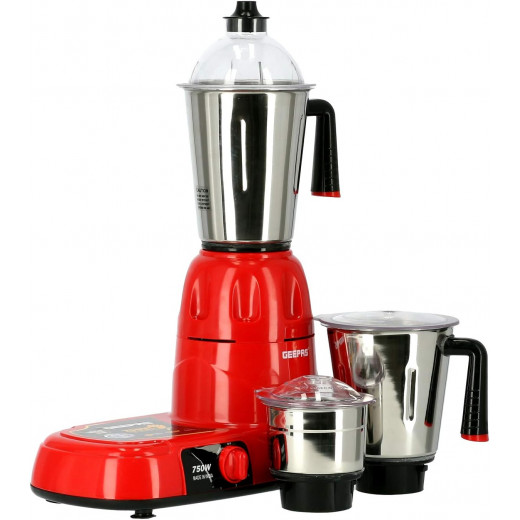 Geepas 750W 3-In-1 Mixer Grinder - Multi-Functional Grinder, Stainless Steel Jars & Blades