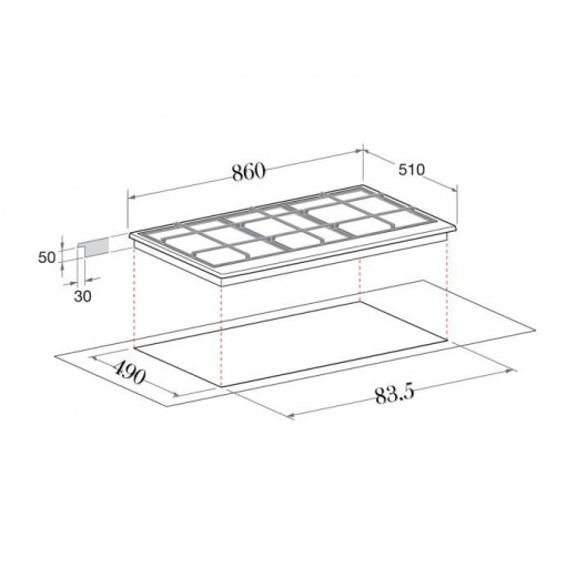 Conti Bi Hob 90cm - Gas - 5 Burners - Cast Iron - Black