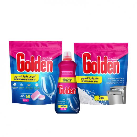 Golden Dishwasher Tablets 60 Tab + Dishwasher Salt 2kg + Rinse Aid 400ml