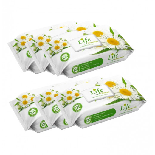 Life Wet Wipes, Chamomile Scent, 120 Sheets, 6 Packs