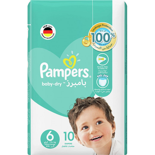 Pampers Baby-Dry Diapers, Size 6, Extra Large, 13+kg, Carry Pack, 10 Count