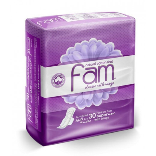 Fam Feminine Napkins Maxi Folded With Wings Super, 30 Pads