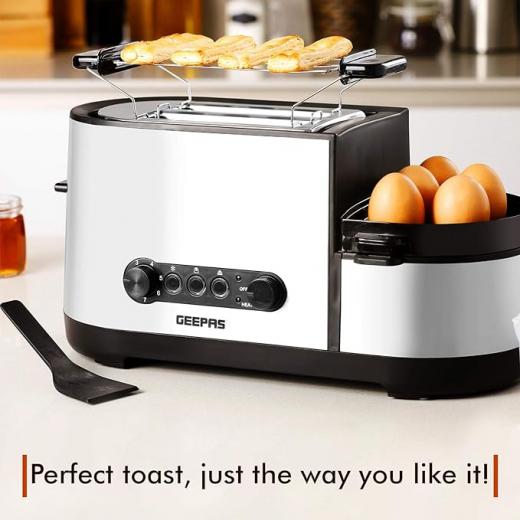 Geepas 5 In 1 Toaster With Egg Boiler And Poachers, Stainless Steel 2 Slice Toaster