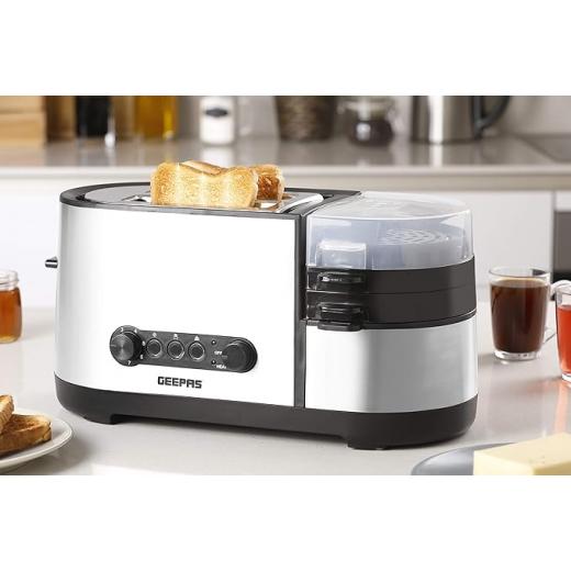 Geepas 5 In 1 Toaster With Egg Boiler And Poachers, Stainless Steel 2 Slice Toaster