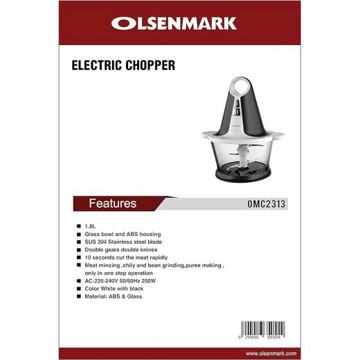 Olsenmark  1.8 Litre Glass Bowl & Housing Electric Chopper OMC2313