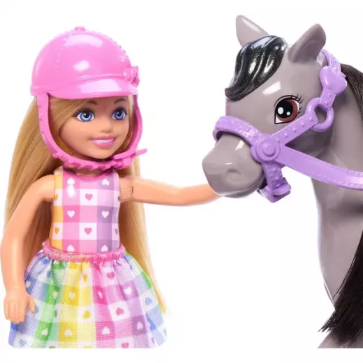 Barbie Chelsea Doll & Horse Toy Set, Includes Helmet Accessory, Doll Bends at Knees to "Ride" Pony