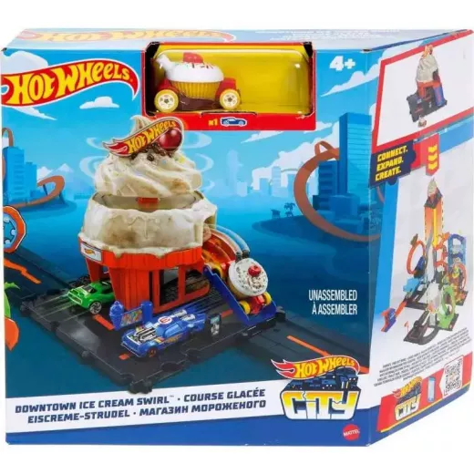 Hot Wheels City Downtown Ice Cream Swirl Track Set