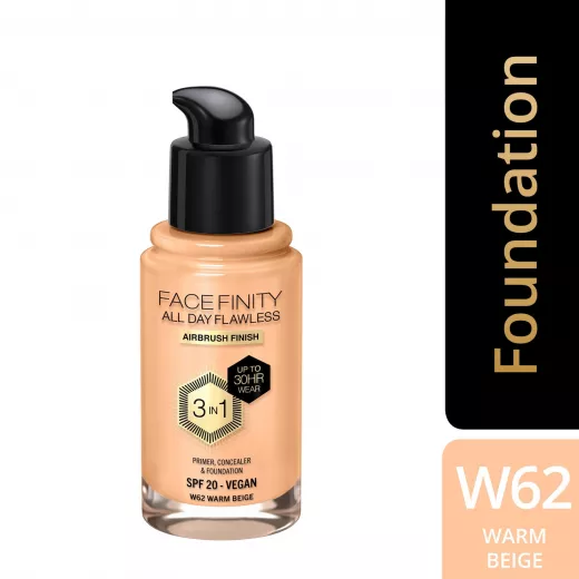 Max Factor Facefinity All Day Flawless 3 in1 Foundation 30ml W62 WARM BEIGE