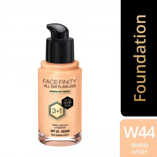 Max Factor Facefinity All Day Flawless 3 in1 Foundation 30ml W44 WARM IVORY