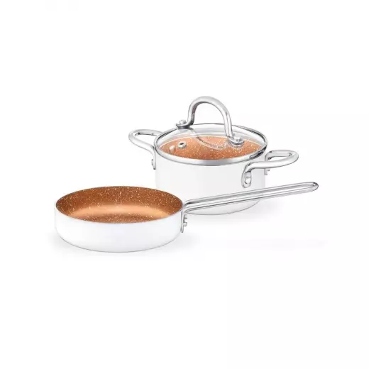 Madame Coco Mini Granite Look 3 Piece Cookware Set - Ecru - 14 cm