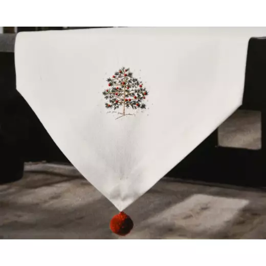 Armn Azure Embroidered Thin Table Runner - White and Red