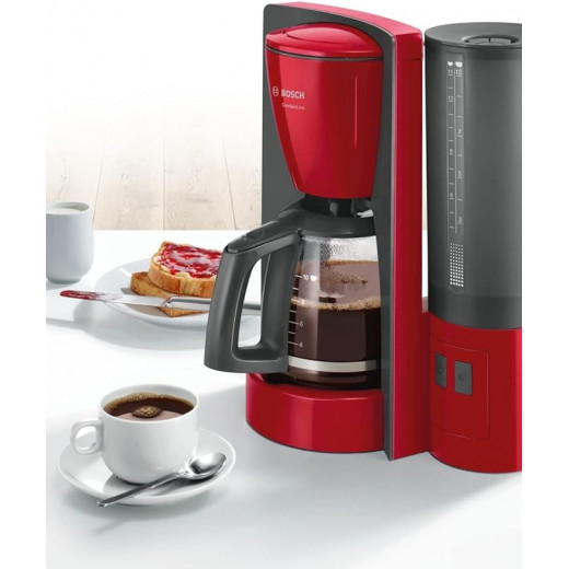 Bosch Comfort Line TKA6A044 Coffee Machine, Flavor Protection Glass Jug, Automatic Limit Switch, Programmable to 20/40/60 Minutes, 1200 W, Red /